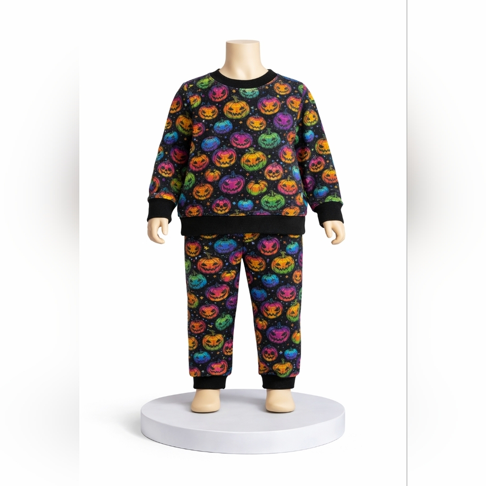 Kids Halloween Pumpkin Sweatshirt & Jogger Set - Black Rainbow Pumpkins